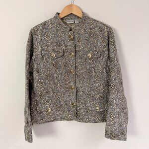 Chico's Floral Button Down Gold Gray Jacket 2